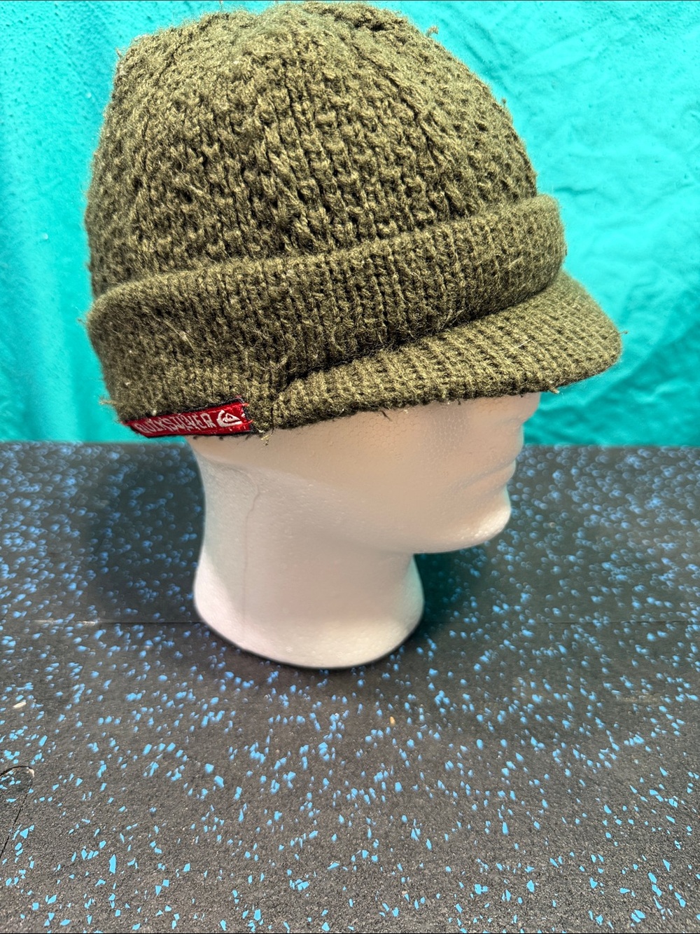 Quiksilver Olive Green Knit Beanie with Short Visor